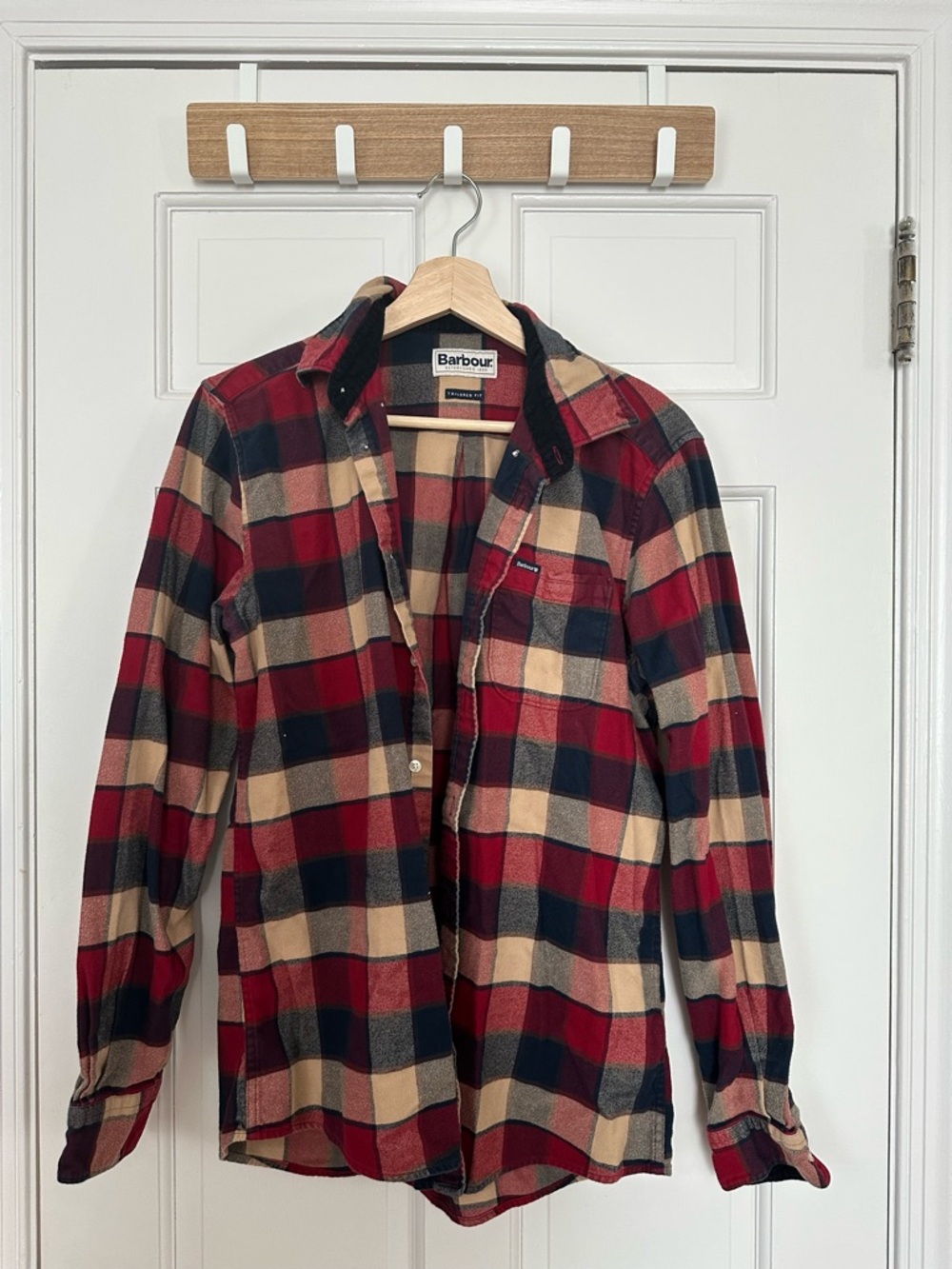 Barbour Red Navy Beige Plaid Button-Down Shirt